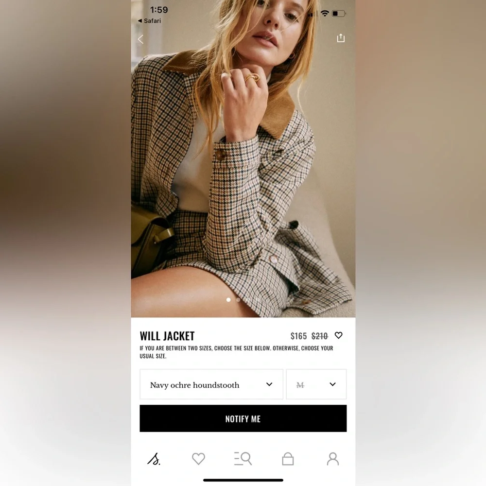 Sézane Houndstooth Will Jacket with Tan Corduroy Collar - Picture 7 of 8